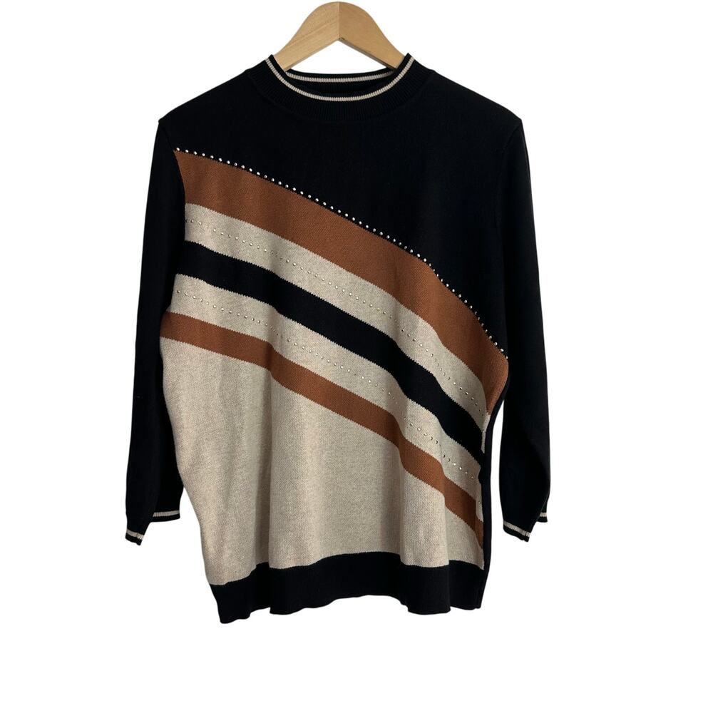 Alfred Dunner‎ Vintage Cotton Sweater Geometric Colorblock Y2K 90s Womens Medium